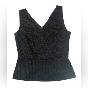 Adrianna Papell black sleeveless V-neck beaded peplum top women’s size 4